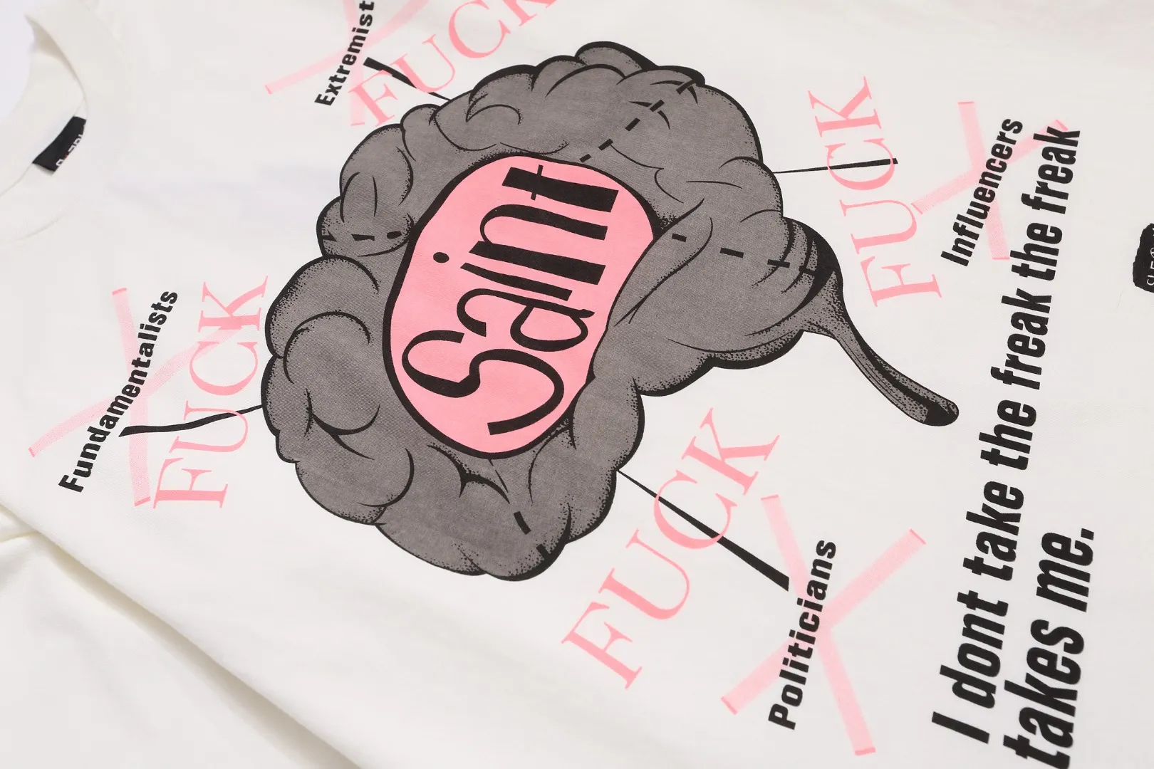 SAINT MICHAEL trendy high street small brain print distressed retro casual long-sleeved loose bottoming T-shirt Fabric: 260g Style number: SM08 Size: S-M-L-XL Color: White Price: P144
